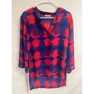 Isaac Mizrahi New York Womens Tunic Long Sleeve Sheer Blouse Multicolored Medium